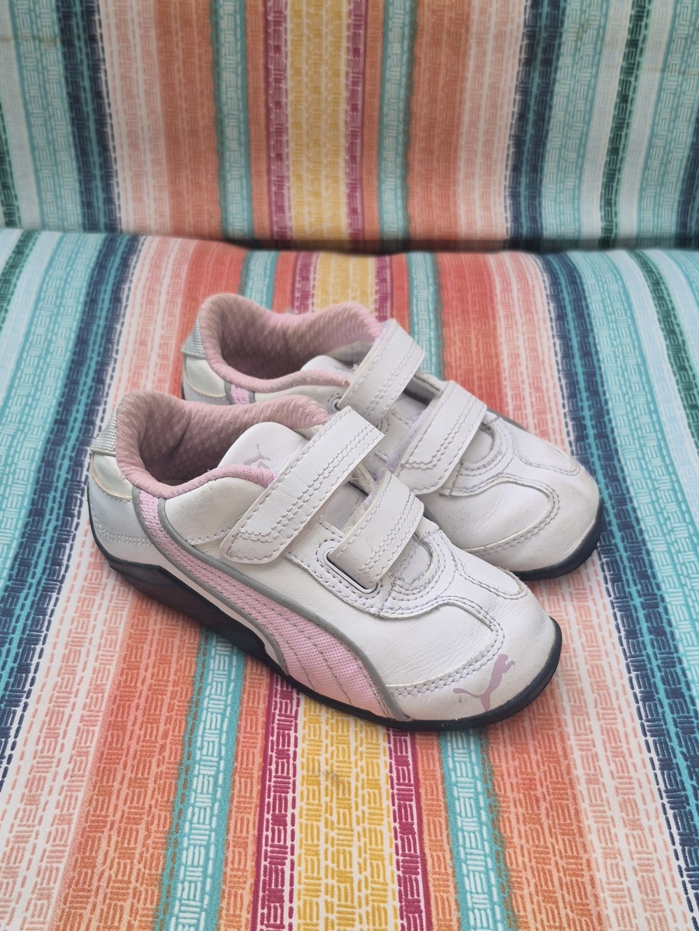 Puma Kids' White and Pink Velcro Sneaker Size 9